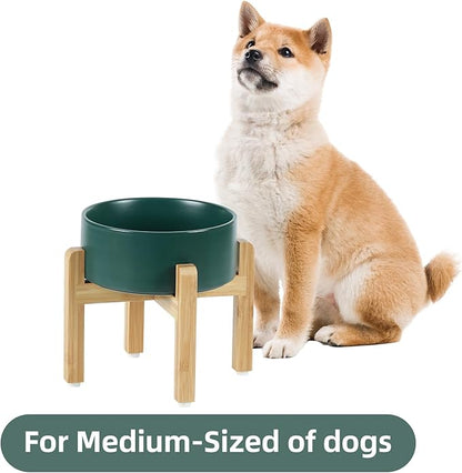Ceramic Elevated Dog Bowl Set, Food and Water Bowl for Medium Dogs, Weighted Dishes, Green (7.3&