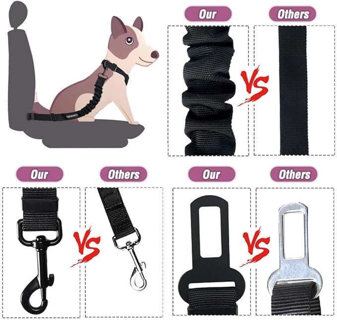 COOYOO Dog Seat Belt,3 Piece Set Retractable Dog Car Adjustable Seatbelts for Vehicle Nylon Pet Safety Heavy Duty &amp; Elastic &amp; Durable Car Harness for Dogs