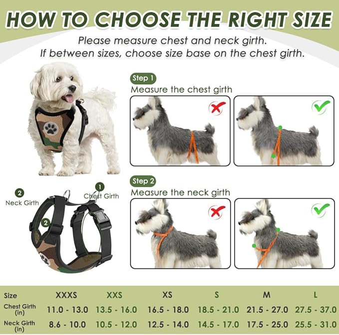 SlowTon Dog Seat Belt Harness for Car, Dog Car Harness Adjustable Mesh Breathable &amp; Dog Seatbelt Safety Tether with Elastic Bungee for Small Medium Large Pets(Camouflage, Double Clip, XXXS)