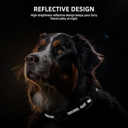 Upgraded AirTag Dog Collar, IP68 Waterproof Air Tag Dog Collar Holder, Reflective, Ultra-Durable, Comfortable Padded, Heavy Duty Dog Collars for Small Medium Large Dogs (M (12.6"-17.1"), Black)