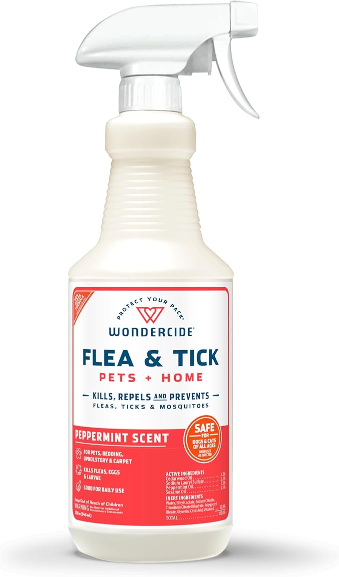 Wondercide - Flea, Tick &amp; Mosquito Spray for Dogs, Cats, and Home - Flea and Tick Killer, Control, Prevention, Treatment - with Natural Essential Oils - Pet and Family Safe - Peppermint 32 oz