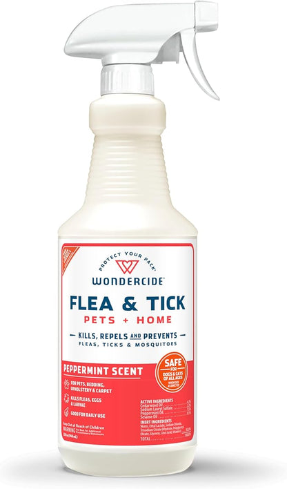 Wondercide - Flea, Tick &amp; Mosquito Spray for Dogs, Cats, and Home - Flea and Tick Killer, Control, Prevention, Treatment - with Natural Essential Oils - Pet and Family Safe - Peppermint 32 oz