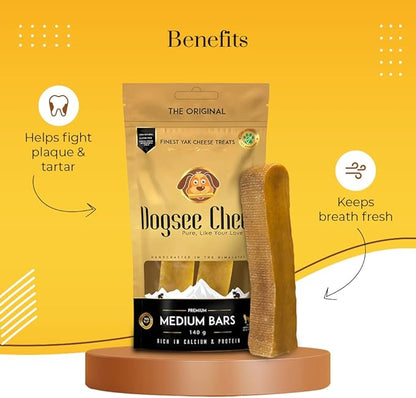 Dogsee Original Himalayan Yak Chews for Dogs (Medium - 2 Bars) | 100% Natural | Dog Treats Healthy | No Grain, No Gluten | for Teeth Cleaning