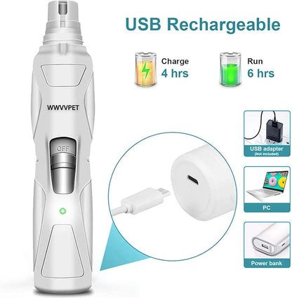 Pet Nail Grinder with LED Light &amp; 2 Grinding Heads, 2-Speed Low Noise &amp; More Powerful Dog Nail Grinder, Pet Nail Trimmer File, Painless Paw Claw Care, Quiet Toenail Grooming Tool for L/M/S Dogs/Cats