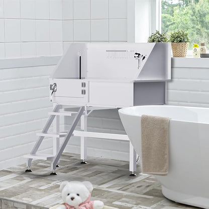Dog Washing Station for Home, 38" White Professional Stainless Steel Dog Grooming Tub, Height Adjustable Dog Bathing Station, Upgrade Parts, Dog Bath Tubs for Small &amp; Medium Dogs(Left Stair)