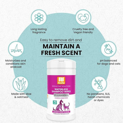 Nootie Waterless Shampoo Wipes for Dogs &amp; Cats - Long Lasting Japanese Cherry Blossom Fragrance - Sold in Over 10,000 Vet Clinics and Pet Stores Worldwide, Made in USA - 70 Count