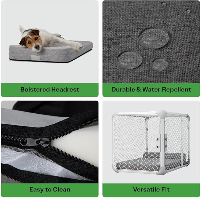 Diggs Bolstr Orthopedic Dog Bed with Headrest - Dog Crate Bed for Evolv Crate &amp; Other Standard Pet Kennels - Durable &amp; Comfortable - (Intermediate)
