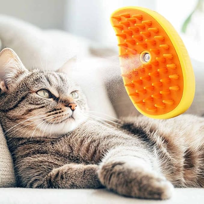3-in-1 Rechargeable Pet Hair Brush: Massager, Steamy Comb &amp; Self-Cleaning Mist Spray for Cats &amp; Dogs