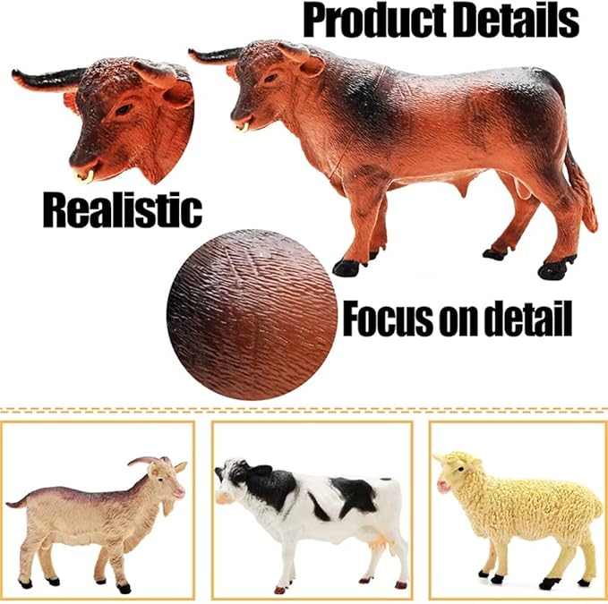Farm Animal Figurines, Realistic Plastic Animals Toys with Fences Building Blocks, Farm Figures Playset Educational Birthday Gift for Kids &amp; Toddlers, 53 PCS