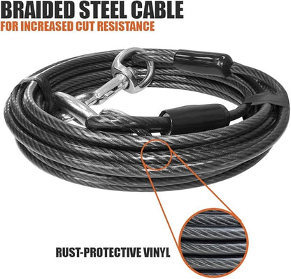BV Dog Tie Out Cable 25 Feet - Heavy Duty Dog Lead Up to 250 Pounds - Reflective &amp; Rust-Free with Quick Release Swivel Clips &amp; 360° Rotating Clasp - Tangle-Free Dogs Runner for Yard (Grey, Pair)