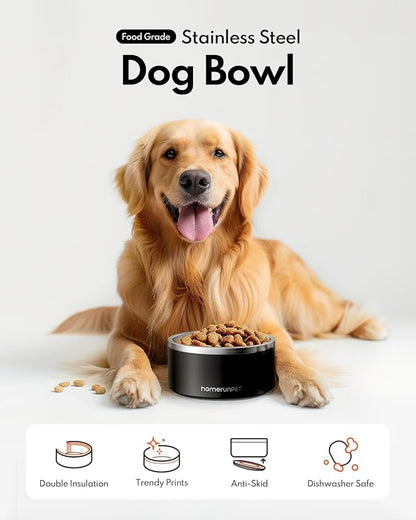 Homerunpet Double Wall Stainless Steel Dog Bowls, Non-Slip Base, Dishwasher Safe, Durable Pet Food &amp; Water Bowl for Dogs &amp; Cats(32oz, Black)