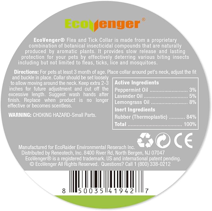 EcoVenger Flea &amp; Tick Collar Repellent 2-Pack Green, Fits Both Dogs &amp; Cats, Built-in Pant-Based Formula Strong Repellency Slow Release, Lasting Deterrence and Protection, Pleasant Aroma, Waterproof