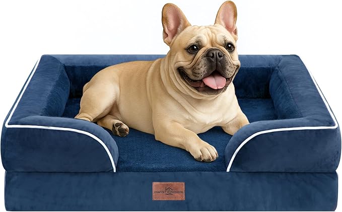 Comfort Expression Small Dog Beds Waterproof Orthopedic Foam Dog Sofa Beds for Medium Dogs Comfy Pet Bed with Washable Removable Cover &amp; Non-Slip Bottom(Small,Navy Blue)