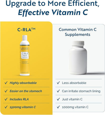 Researched Nutritionals C-RLA - Liposomal Vitamin C with R Lipoic Acid to Support Detox - Vegan &amp; Soy-Free Vitamin C Liquid, Peppermint Flavor (10 Fl Oz)