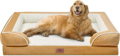 Comfort Expression Extra Large Dog Beds, XL Dog Beds Waterproof, Orthopedic Washable Dogs Beds with Bolster, Pet Sofa Couch with Removable Cover &amp; Non-Slip Bottom(X-Large,Khaki)