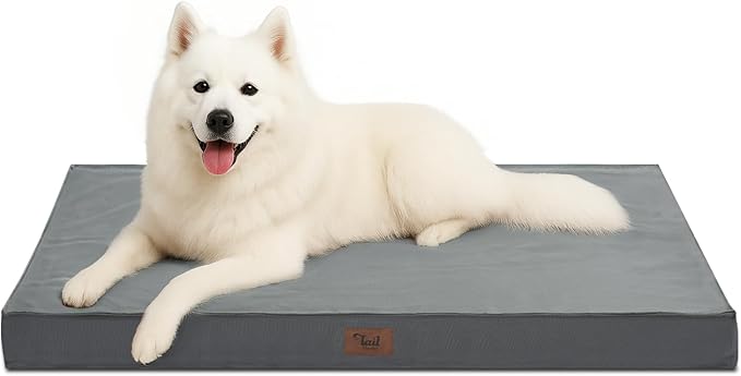 Outdoor Large Dog Bed, Waterproof Dog Bed for Large Dogs, Egg Crate Foam Pet Bed with Removable Washable Oxford Cooling Cover, Grey