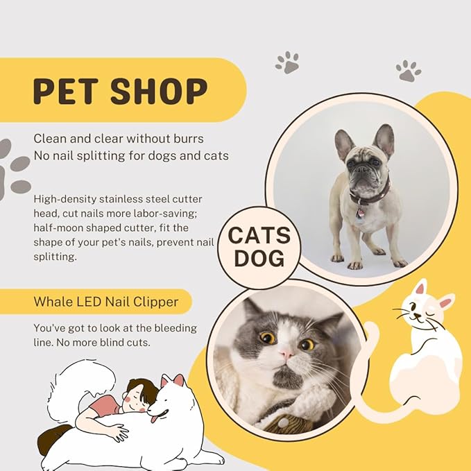 Cat Nail Clippers, Whale Shape Precision Trimming Tool, Ergonomic Non-Slip Handle, Safety Guard, Compact &amp; Easy to Clean (Coffee)