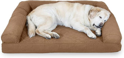 Furhaven Cooling Gel Dog Bed for Large Dogs w/ Removable Bolsters &amp; Washable Cover, For Dogs Up to 95 lbs - Quilted Sofa - Toasted Brown, Jumbo/XL