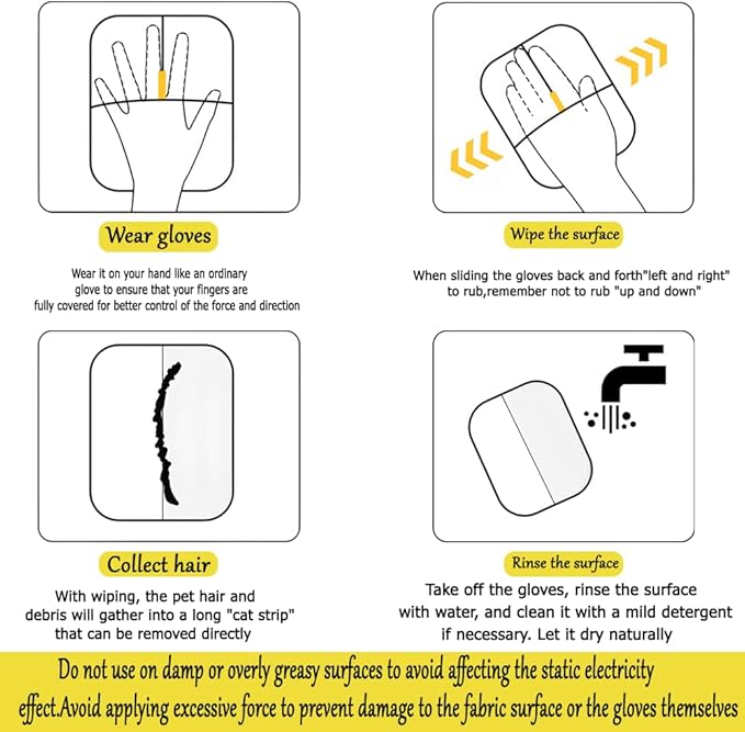 Double-Sided Pet Hair Removal Gloves - Reusable Static Removal Grooming Gloves for Dogs &amp; Cats, Efficient Fur Removal Tool for Furniture, Carpet, Car Seats, Sofa, Bedding &amp; Clothes (1 Pack)