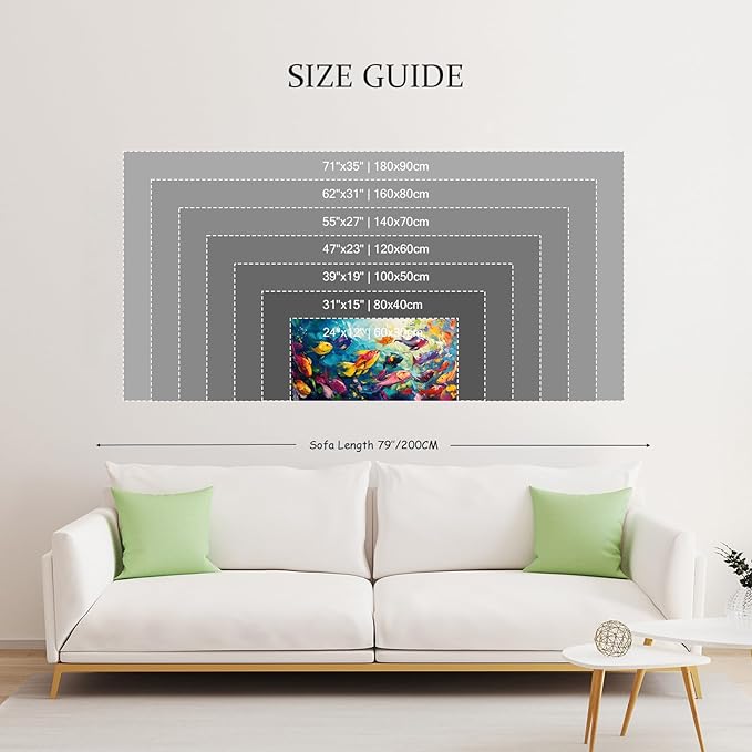 School of Fish Printed Canvas Wall Art – Framed Abstract Ocean Print – Vibrant Fish Wall Decor for Living Room, Bedroom, Office (Black Framed, 31"x15"|80x40cm)
