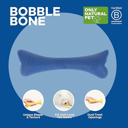Only Natural Pet Rubber Boredom Buster Treat Stuffer Dog Toys - Interactive Stuffable Feeder Dispenser Fillable Durable Play Puppy Medium Large XS Chew Pup Hide Holder Easy Refill -BobbleBone/DarkBlue