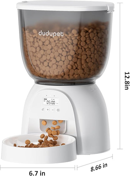 5L/21 Cup Automatic Cat Feeder, Timed Cat Food Dispenser, Automatic Pet Feeders Up to 6 Meals 1-20 Portion, Dual Power Supply Cats Feeder with Stainless Steel, Pet Dry Food Dispenser for Cats &amp; Puppy