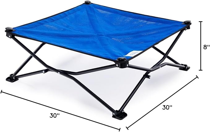 Coolaroo On-The-Go Elevated Dog Bed - Foldable Pop-Up Travel Dog Bed with Breathable, Moisture-Resistant Fabric, Carry Bag Included, Lightweight &amp; Portable, Aquatic Blue, Medium