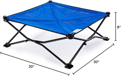 Coolaroo On-The-Go Elevated Dog Bed - Foldable Pop-Up Travel Dog Bed with Breathable, Moisture-Resistant Fabric, Carry Bag Included, Lightweight &amp; Portable, Aquatic Blue, Medium