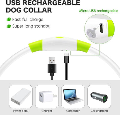 BSEEN Light Up Dog Collar - Rainproof Rechargeable LED Dog Collar - TPU Cuttable Glowing Pet Collar for Small Dogs&amp; Cats - Puppy Safety Dog Lights for Night Walking (XS- Green 40cm)