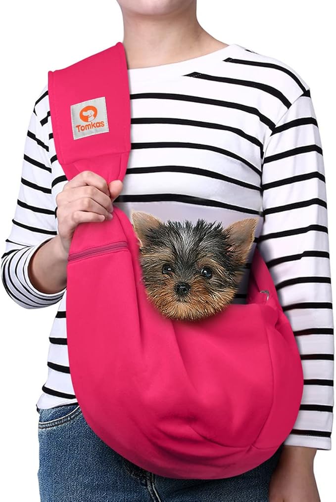 Tomkas Small Dog Sling Carrier - Classic Pocket &amp; Classic Strap - for 3-10 lbs Pets(Rosered)