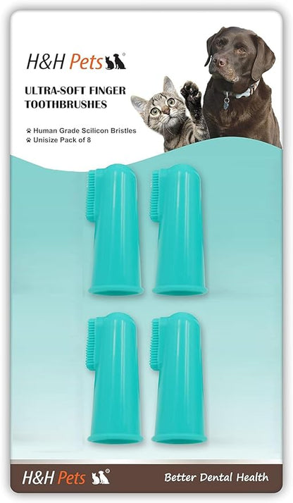H&amp;H Pets Dog Finger Toothbrushes - Professional Pet Finger Dental Brush Set for Dogs Puppies Cats, Soft Bristles, Size Small 4 Count-Silicon