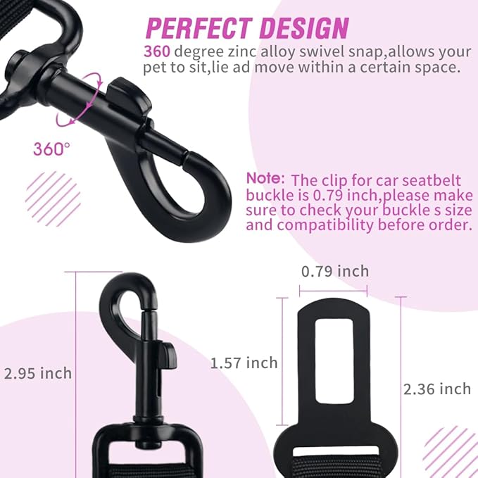 COOYOO Dog Seat Belt, Durability Retractable Dog Car Harness Adjustable Dog Seat Belt for Vehicle Nylon Pet Safety Seat Belts Heavy Duty &amp; Elastic