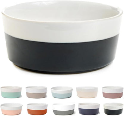 Waggo Dipper Ceramic Dog Bowl for Small and Large Breeds - Heavyweight and Durable Pet Food and Water Dish Crock, Dishwasher Safe, Modern (Black, Medium)