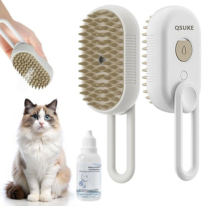 3 in 1 Cat Steam Brush, Pet Steam Cats Brushes Rechargeable Anti-Static Grooming Brushe, Vibration Massage Cleaning Shedding &amp; Combing Multifunctional Hair Removal Comb for Cats Dog (White)