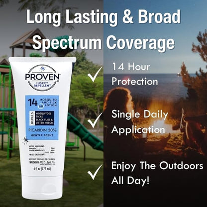 Proven Insect Repellent Lotion, Keep Mosquitoes, Ticks and Flies Off, DEET Alternative Repellent, Up to 14-Hour Protection, Great for Camping or Hiking, 6 Ounce, Gentle Scent Lotion, 2 Pack