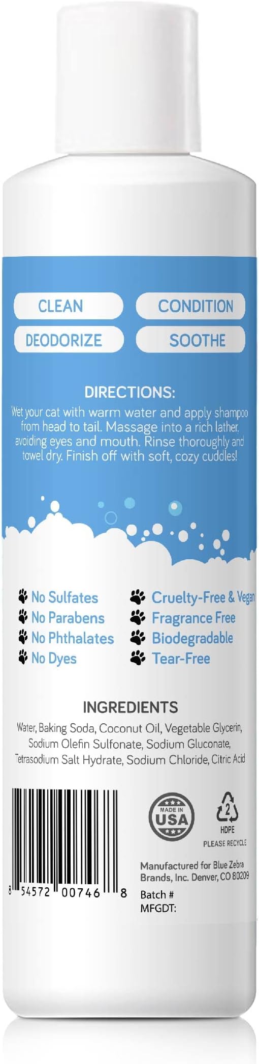 Soothing Hypoallergenic Cat Shampoo – Easy at-Home Cat Grooming | Deodorizes | Gentle &amp; Anti-Itch | Natural &amp; Allergy-Safe Cat Shampoo Sensitive Skin – Fragrance Free | 9 fl oz