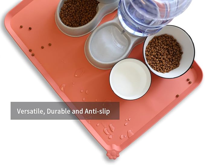 Hoki Found X-Large Silicone Pet Feeding Mats - Non Slip, Waterproof Food &amp; Drink Mats for Dogs, Cats &amp; Carpet - Burnt Coral