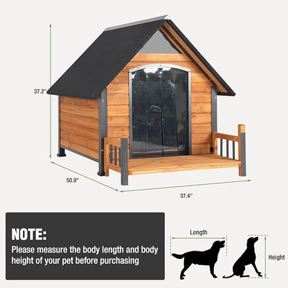 Heated Dog House Outdoor with Insulated Liner in Winter, Weatherproof Puppy Kennel with Anti-Chewing Metal Frame, Dog Shelter for Large, Medium and Small Dogs (Brown, 50.9&