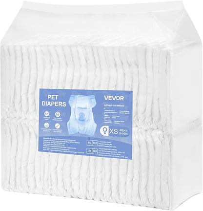 VEVOR Disposable Dog Diapers, Super Absorbent Female Dog Diapers, 360° Leak-Proof Female Doggy Pet Diaper with Wetness Indicator for Heat Period, Training, Incontinence - M, 96 Count (2 Packs of 48)