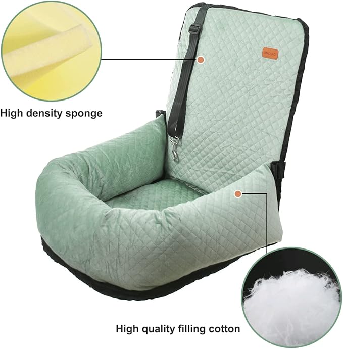 Dog Car Seat for Small Medium Dogs Up to 40lbs, Detachable Washable Soft Pet Booster Travel Bed for Front &amp; Green Seat with Safety Leash Belt