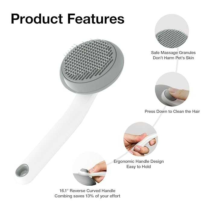 Cat Brush for Shedding, Pet Grooming Self Cleaning Slicker Brush for Cats &amp; Dogs, Grey