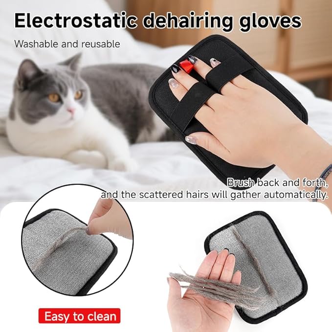 Pet Hair Remover, Electrostatic Pet Hair Removal Gloves-2-piece Set, Reusable Cat &amp; Dog Hair Remover for Couch, Furniture, Carpet, Curtain, Upgraded Animal Fur Removal Tool