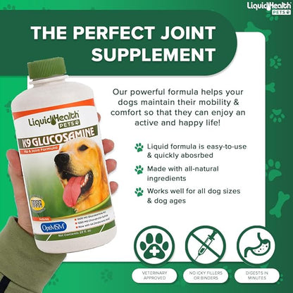 LIQUIDHEALTH Pets K9 Glucosamine Chondroitin Supplement for Dogs &amp; Puppies &amp; Joint Purr-Fection Hip &amp; Joint Glucosamine Drops for Cats &amp; Kittens - Pet Health Supplement Bundle for Mobility, USA Made