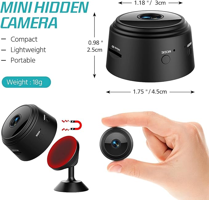Hidden Cameras - Spy Cam - WiFi 1080P HD Camera with Motion Detection and Night Vision, Phone App Alerts for Indoor/Outdoor Wireless Surveillance, Baby,Car &amp; Pet Monitoring Black (Exclude SD Card)