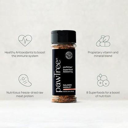 pawTree Healthy Food Toppers for Dogs &amp; Cats - Appetite Booster with Freeze-Dried Proteins. Delicious Pet Food Seasonings and Flavor Enhancer for Picky Eaters &amp; Appetite Stimulation (Salmon)