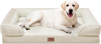 Comfort Expression Orthopedic Jumbo Dog Beds Waterproof, Extra Large Dog Beds Jumbo Breed, PV Washable Pet Sofa Couch with Removable Cover &amp; Non-Slip Bottom(Beige)