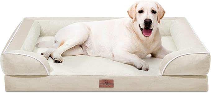 Comfort Expression Orthopedic Jumbo Dog Beds Waterproof, Extra Large Dog Beds Jumbo Breed, PV Washable Pet Sofa Couch with Removable Cover &amp; Non-Slip Bottom(Beige)