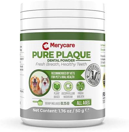Pure Plaque Off Vet-Approved Dental Powder for Dogs &amp; Cats | 100% Natural Teeth Cleaner with Seaweed | Plaque &amp; Tartar Remover | Freshens Breath | No Brushing Needed (50g)