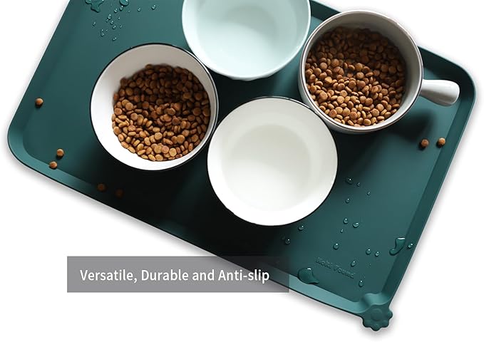 Hoki Found L Silicone Non Slip Pet Food Mats - Tray for Dogs &amp; Cats - Waterproof Dog &amp; Cat Bowl Mats - Suitable for Carpet - Dark Cedar