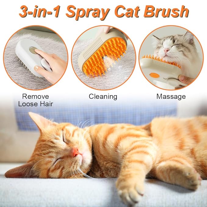New Cat Grooming Brush With Steam - Rechargeable, Anti-Static, Massage, Cleaning, Shedding &amp; Combing All In One
